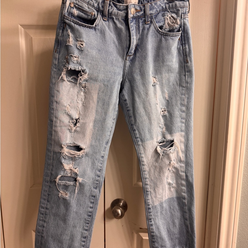 Gilded Intent Distressed Denim High Rise Jeans